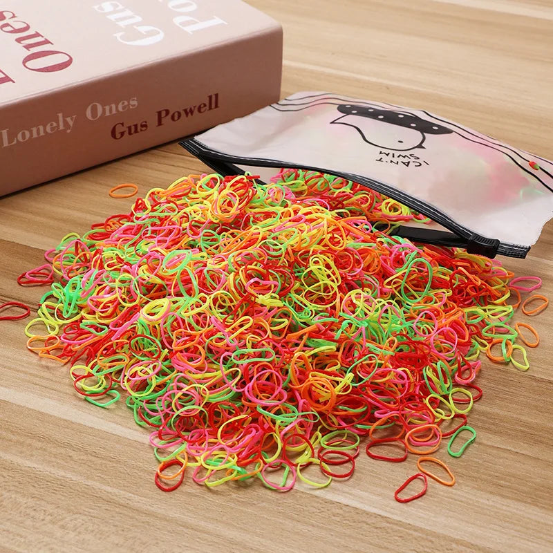 500/1000/2000pcs Girls Colourful Disposable Rubber Band Hair Ties Headband Children Ponytail Holder Bands Kids Hair Accessories - TiniLoom