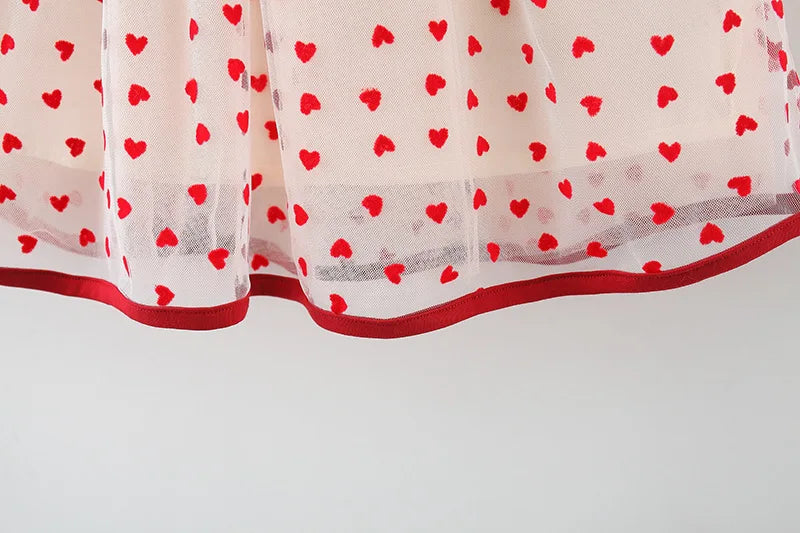 Baby Girl Red Dress Heart Embroidered Mesh Bow Tutu Dress Kids Birthday Party Clothes - TiniLoom