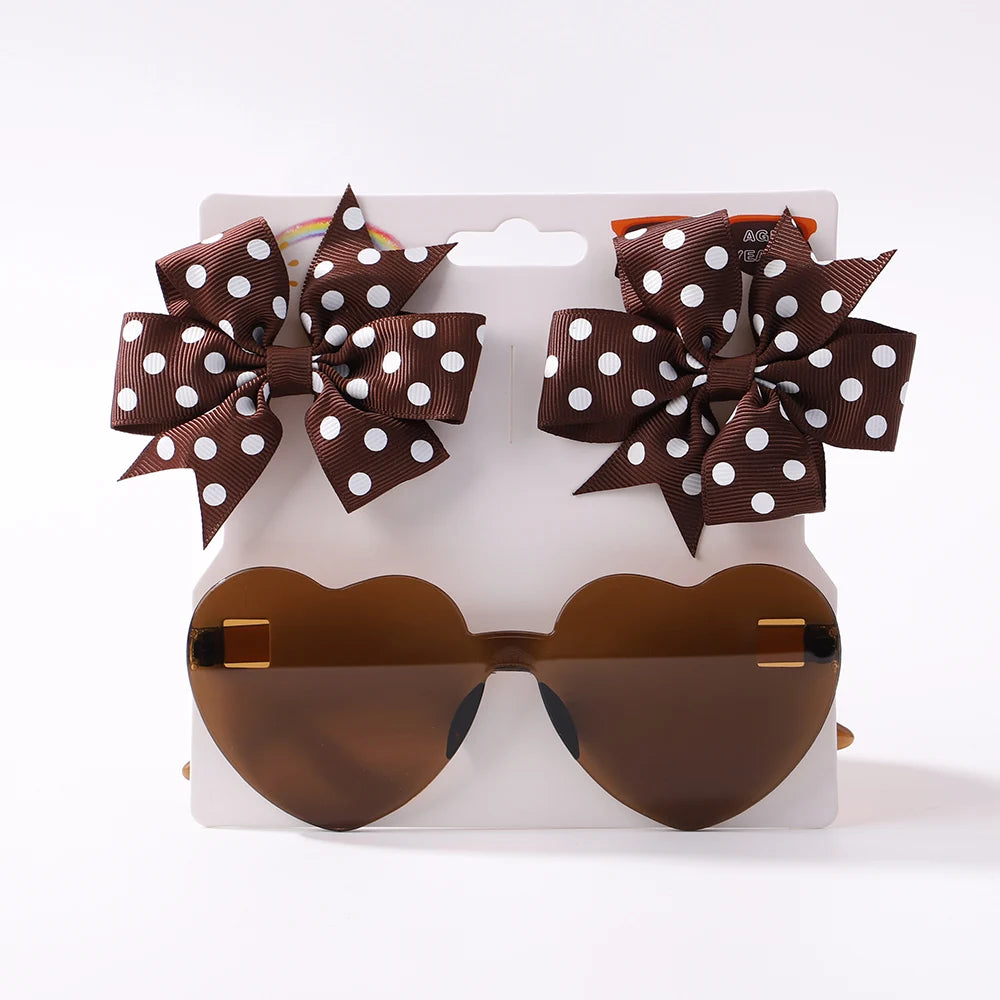 3Pcs/Pack Solid Dot Hair Bows Clip Girls Boutique Bowknot Hair Clips Kids Colorful Heart Sun Glasses Children Hair Accessories - TiniLoom
