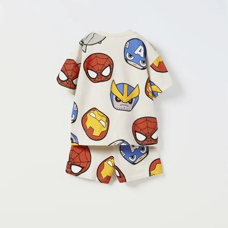 New 2024 Cartoon Tracksuits Casual Sports Two Piece Summer Boys Clothing Trendy Outdoor Wear Babies Printing T-shirt+Shorts - TiniLoom