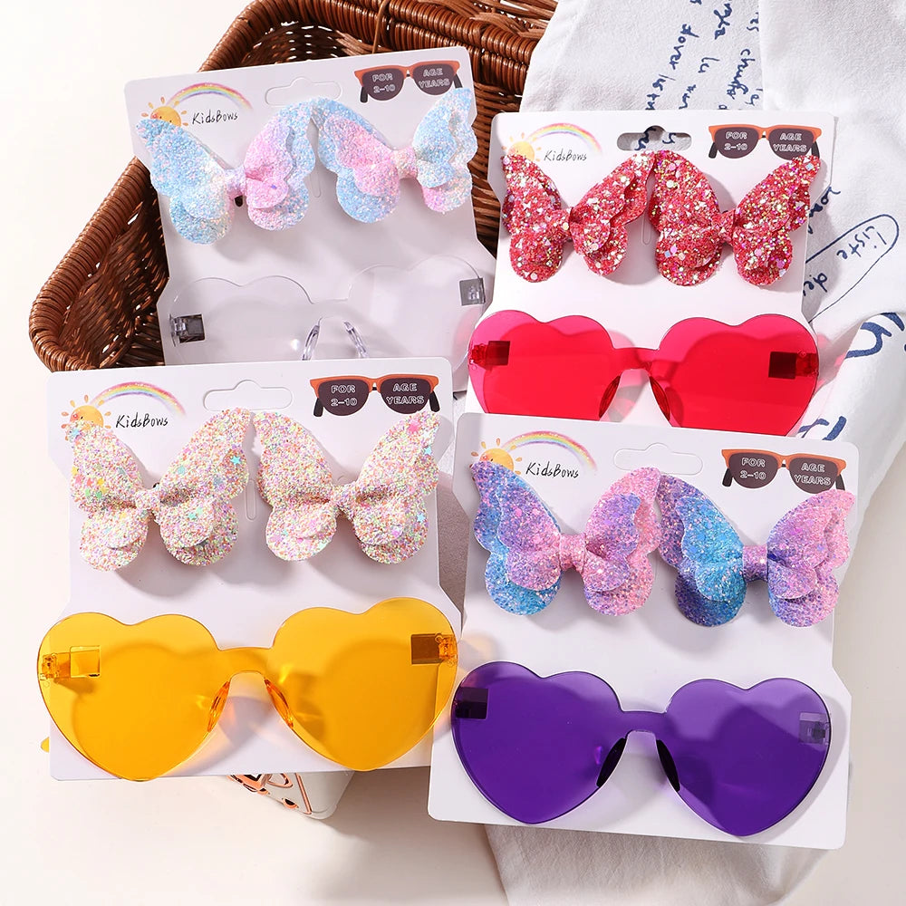 BABY BOWS Butterfly Hairclip Set for Kids Lovely Glasses Accessories Fashion Party Girls Dress Hairpins Headband Gift Set