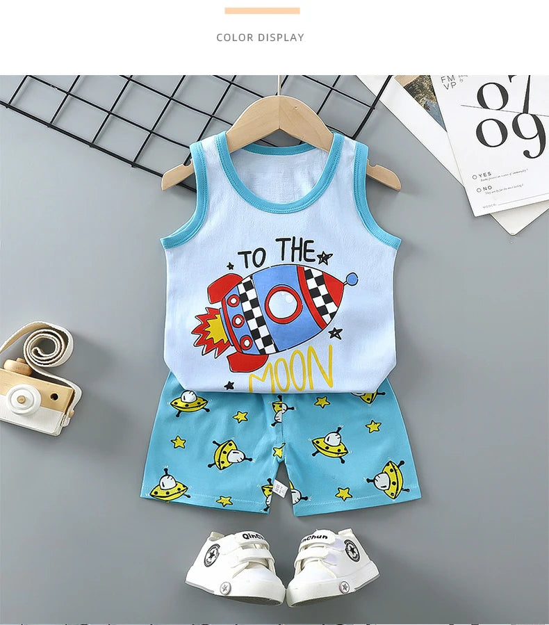Children Sets Kids Clothes Boys Girls Vest Suit Summer Children's Clothing baby Cotton T-Shirts Shorts Tank Top Sleeveless - TiniLoom