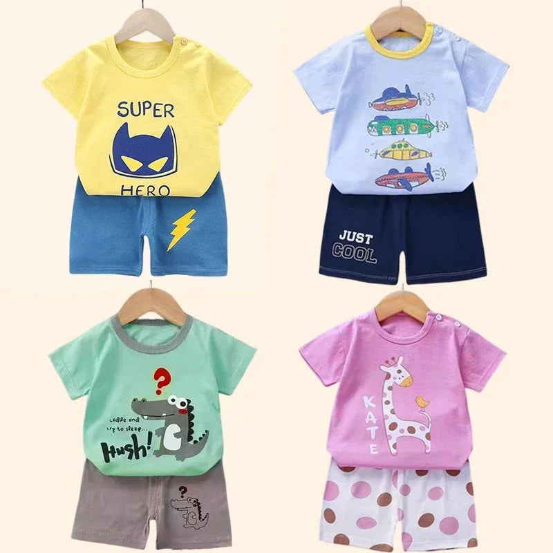2PCS Children's Sets mother Kids Clothes Boys Girl T-shirt Shorts Summer Cotton Short sleeve Baby Children Clothing Toddler Suit - TiniLoom