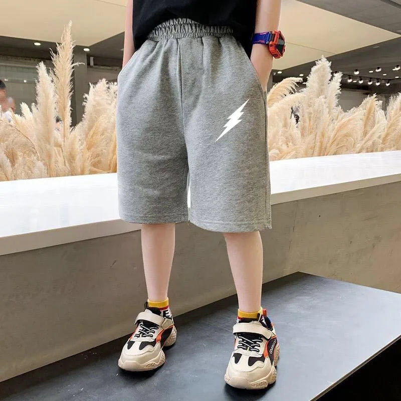 Kids Summer Cartoon Shorts 3-14Years Children Cotton Elastic Waist Knee Length Pants Gray School Student Boys Short Sweatpants - TiniLoom