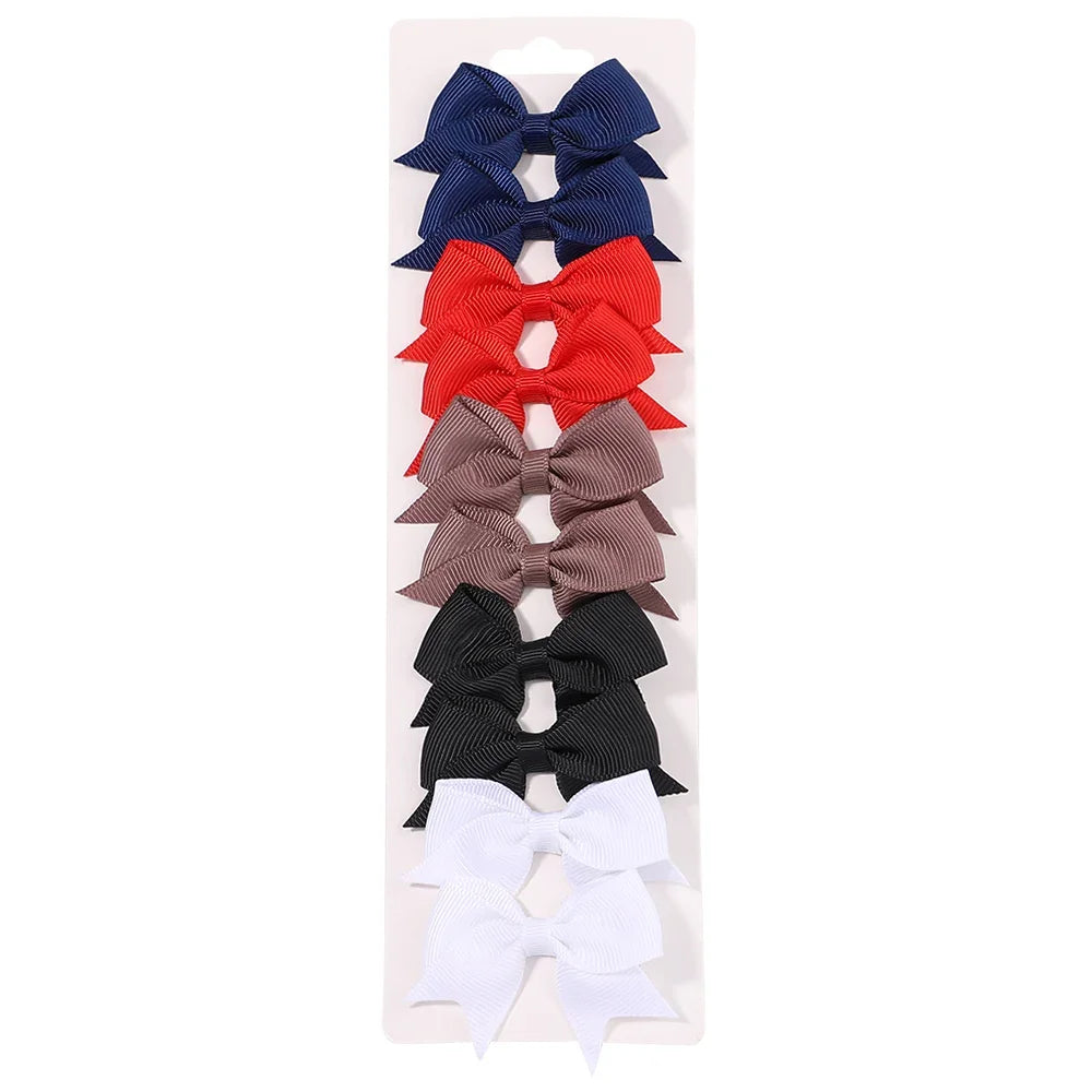 10Pcs/Set New Cute Solid Ribbon Bowknot Hair Clips for Baby Girls Handmade Bows Hairpin Barrettes Headwear Kids Hair Accessories - TiniLoom