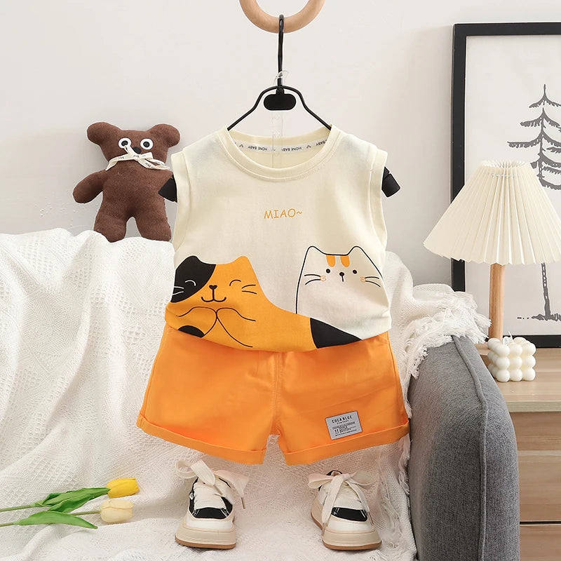 New Summer Baby Girls Clothes Suit Children Boys Vest+Shorts 2Pcs/Sets Kids Clothing Infant Boy Clothes Set Toddler Girl Clothes