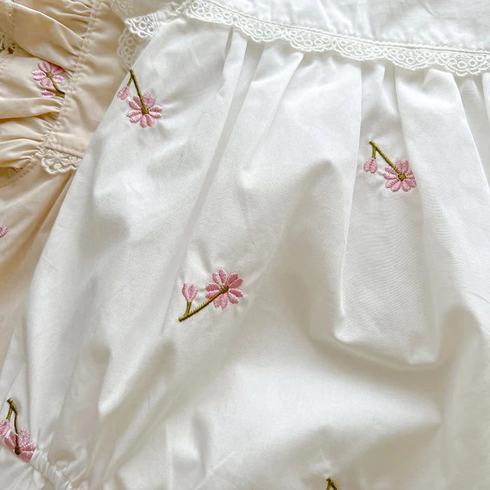 Newborn Baby Girls Jumpsuit Flying Sleeve Cotton Flower Embroidery Toddler Baby Girl Bodysuits Baby Girls Clothes For Summer