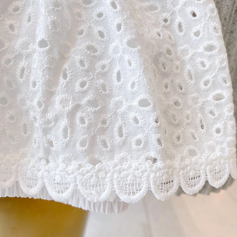 Girls 2024 Summer Clothing Sets Hollow Lace Suit Baby Casual Sleeveless T-shirt+Shorts Kids Clothing Sets Baby Clothes Outfits - TiniLoom