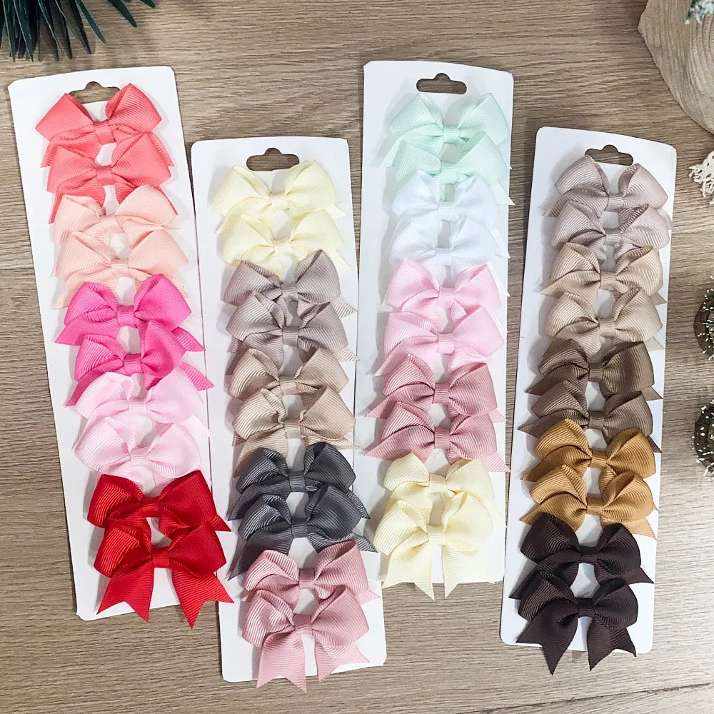 10Pcs/Set New Cute Solid Ribbon Bowknot Hair Clips for Baby Girls Handmade Bows Hairpin Barrettes Headwear Kids Hair Accessories - TiniLoom