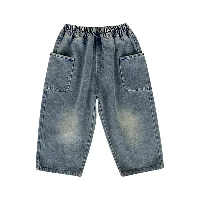 2025 Spring and Autumn New Kids pants Fashion solid color Children's straight jeans Boys loose casual denim Trousers - TiniLoom