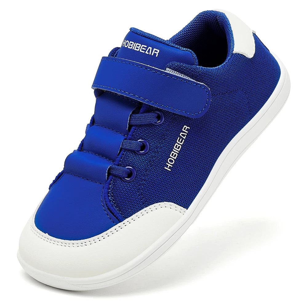 HOBIBEAR Kids Wide Toe Barefoot Shoes Boys Girls Minimalist Sneakers Lightweight Hook Loop Mesh Artificial Leather Shoes - TiniLoom