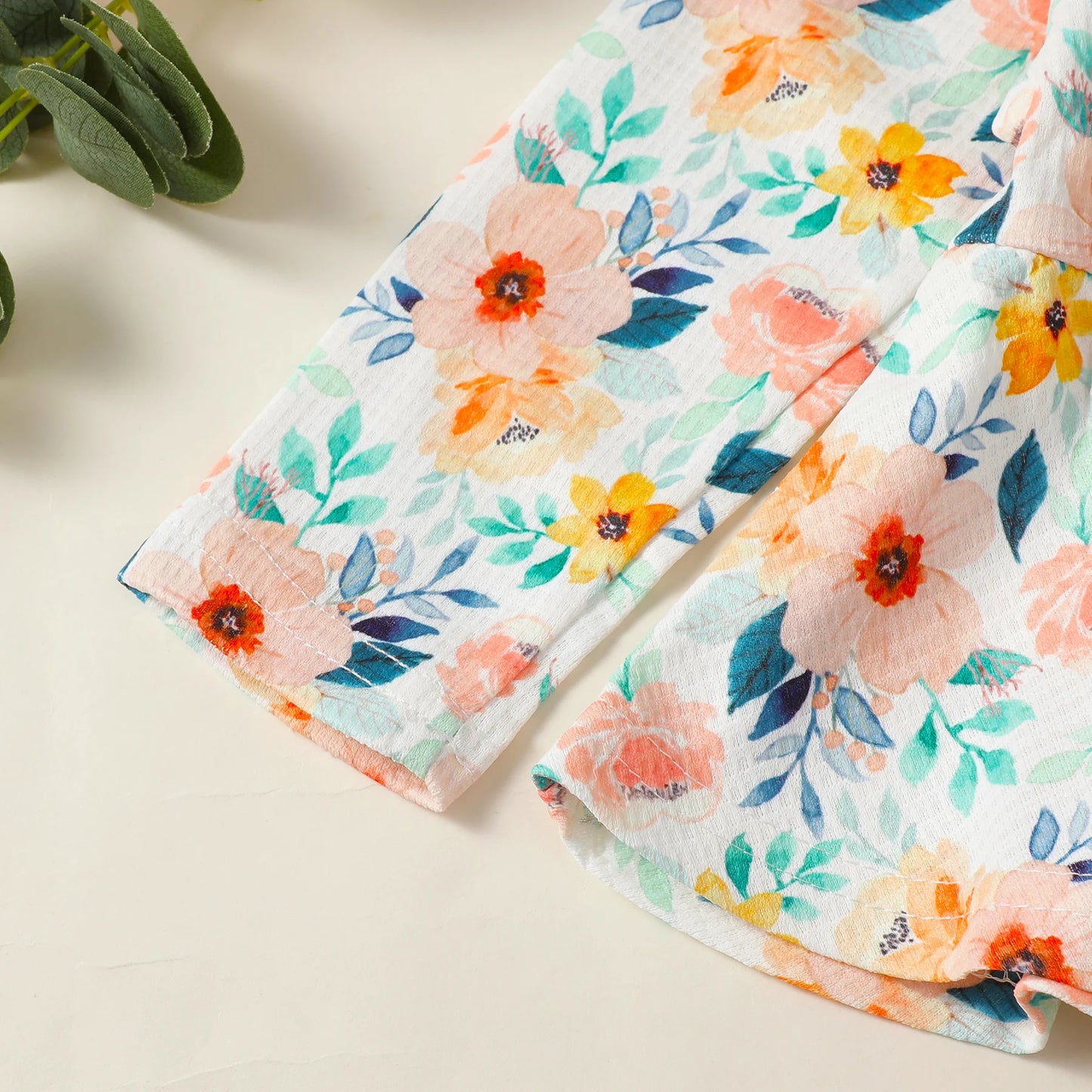 1-4 Years Kids Girls Suit Long Sleeve Flower Ruffle Tops+Elastic Waist Denim Pants 2pcs Set Toddler Girl Clothes Spring Outfit - TiniLoom