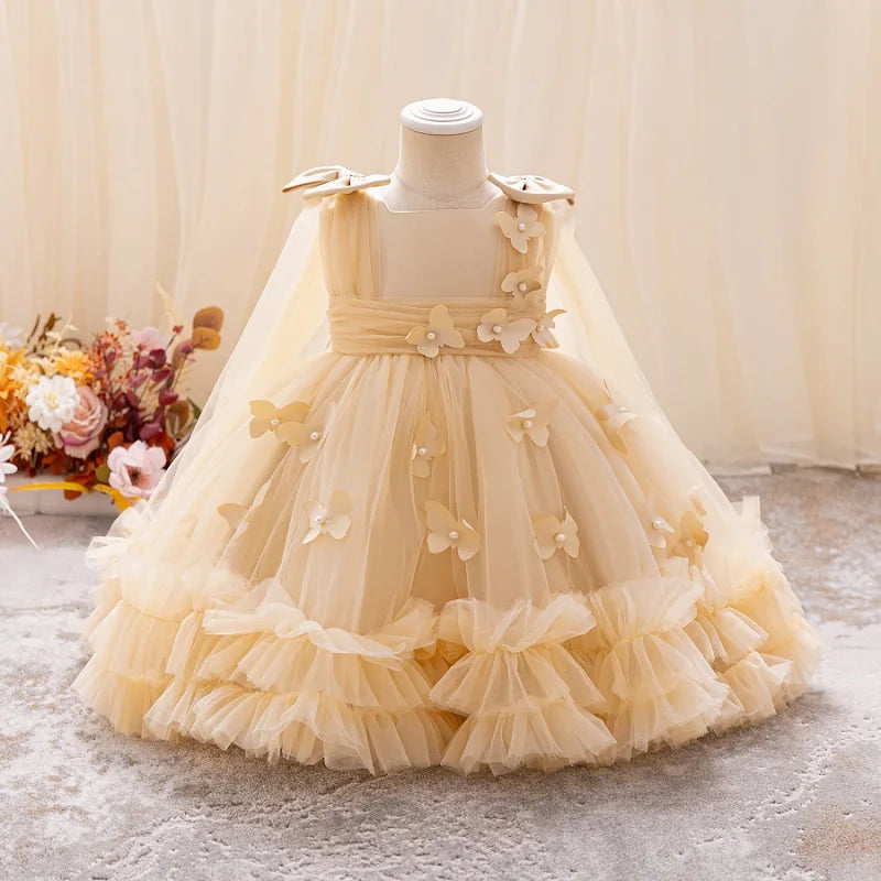 Girls princess dress 1-5 Y baby Girls wedding sleeveless three-dimensional butterfly mesh carnival birthday party evening dress - TiniLoom