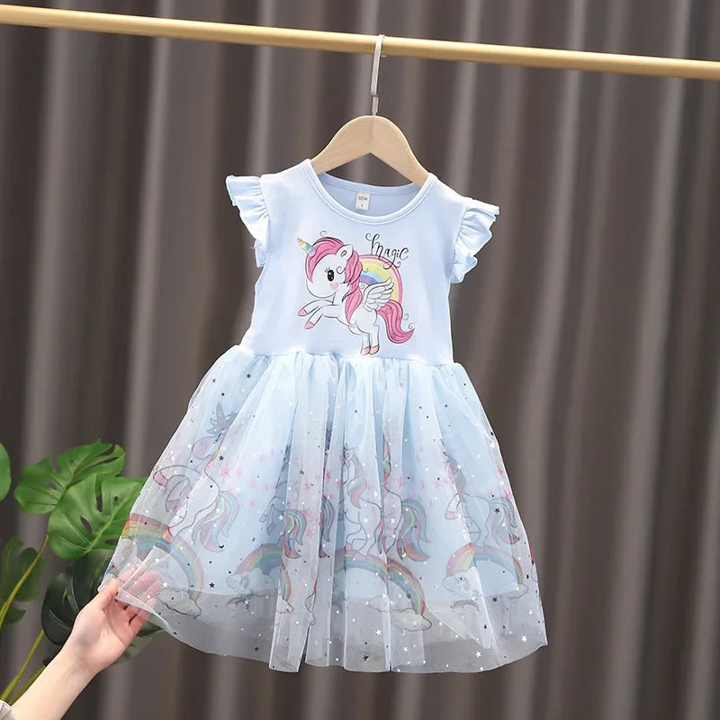 Girls Clothes 2025 New Summer Princess Dresses Flying Sleeve Kids Dress Unicorn Party Baby Dresses for Children Clothing 1-6Y - TiniLoom