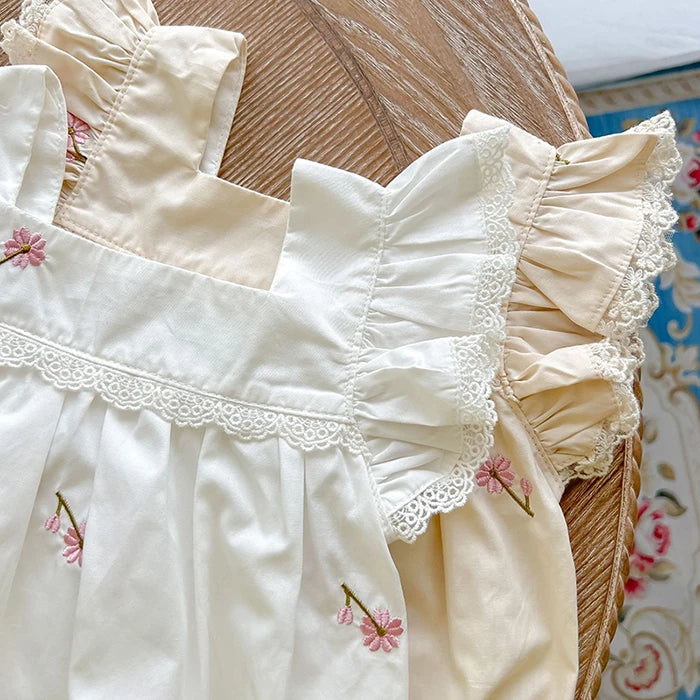 Newborn Baby Girls Jumpsuit Flying Sleeve Cotton Flower Embroidery Toddler Baby Girl Bodysuits Baby Girls Clothes For Summer