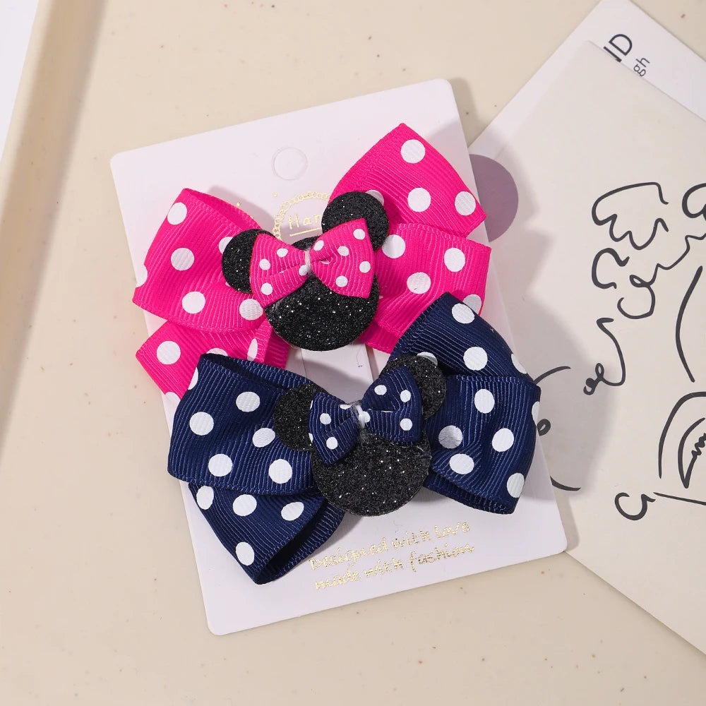 2pcs/Set Grils Lovely Polka Dot Bow Hair Clips for Hair Toddler Cartoon Hairpins Baby Boutique Hair Accessories - TiniLoom