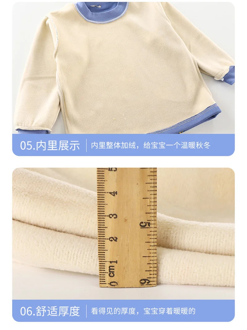 Kids Warm Pajama Sets Autumn Winter Plus Velvets Clothing Suits Boys Girls Fashion Print Pullover+Pants 2Pcs Outfits 1-14 Years - TiniLoom