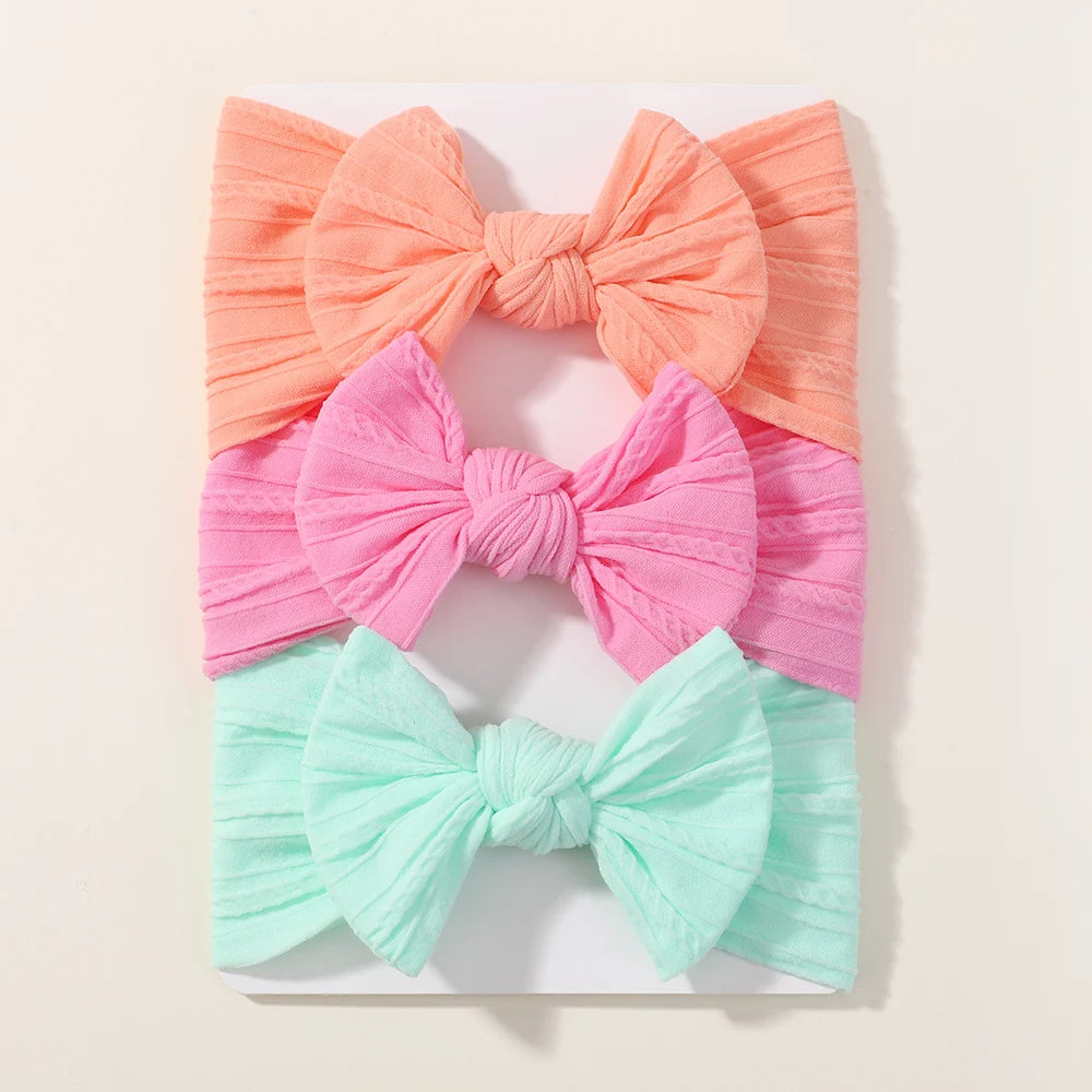3Pcs Solid Color Baby Headband Bow Children Hair Band Elastic Nylon Newborn Headbands Soft Turban Headwrap Kid Hair Accessories