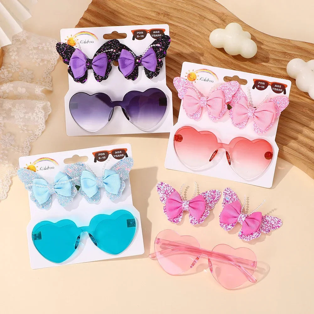 BABY BOWS Butterfly Hairclip Set for Kids Lovely Glasses Accessories Fashion Party Girls Dress Hairpins Headband Gift Set