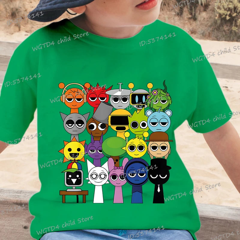 Funny Anime Sprunki Incredibox Game Children T-shirts Cartoon Sprunki Short Sleeve Tops Tees Funny Sprunki Boys Girls Tshirt - TiniLoom
