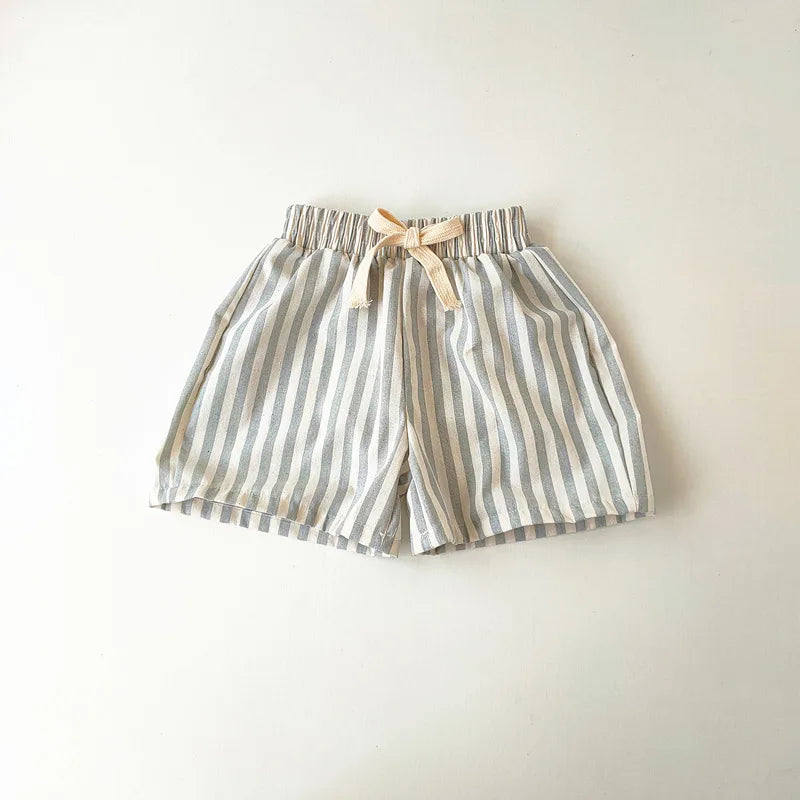Vintage Linen Cotton Stripe Shorts for Boys Summer Toddler Kids Girls Half Pants Casual Children's Clothing - TiniLoom