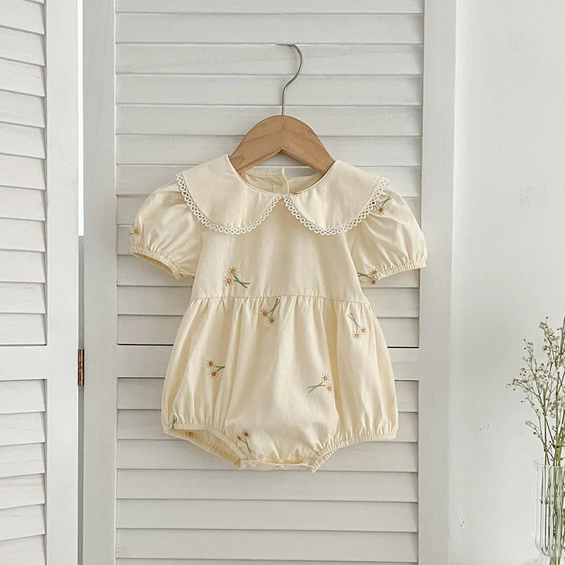 Infant Baby Girls Lace Collar Dress Rompers Sisters Clothes Kids Girls Embroider Flower Princess Dress Family Clothes Rompers