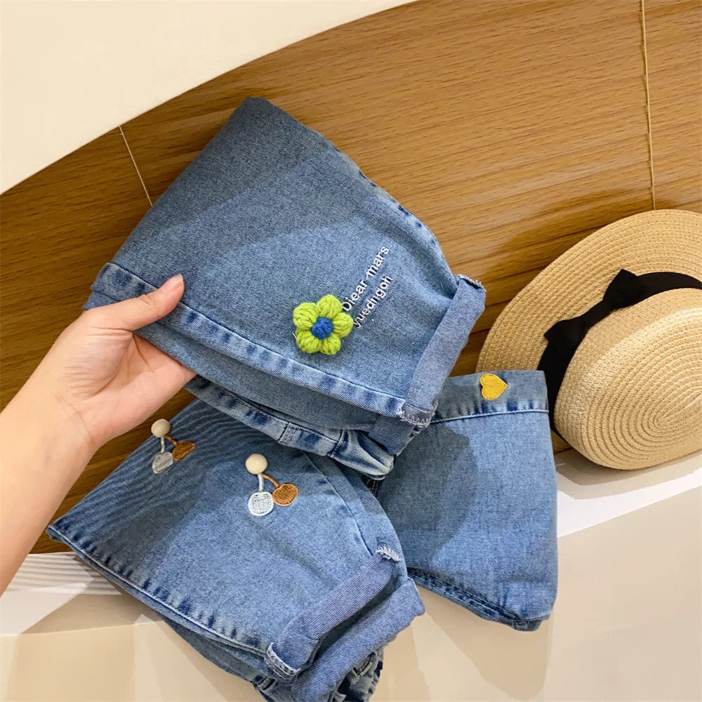 Ambroidered Flower Girl Jeans Baby Boy Kids Jeans Girl Pants Daduhey Wide Leg Pants Harem Trousers Clothes Bottoms - TiniLoom