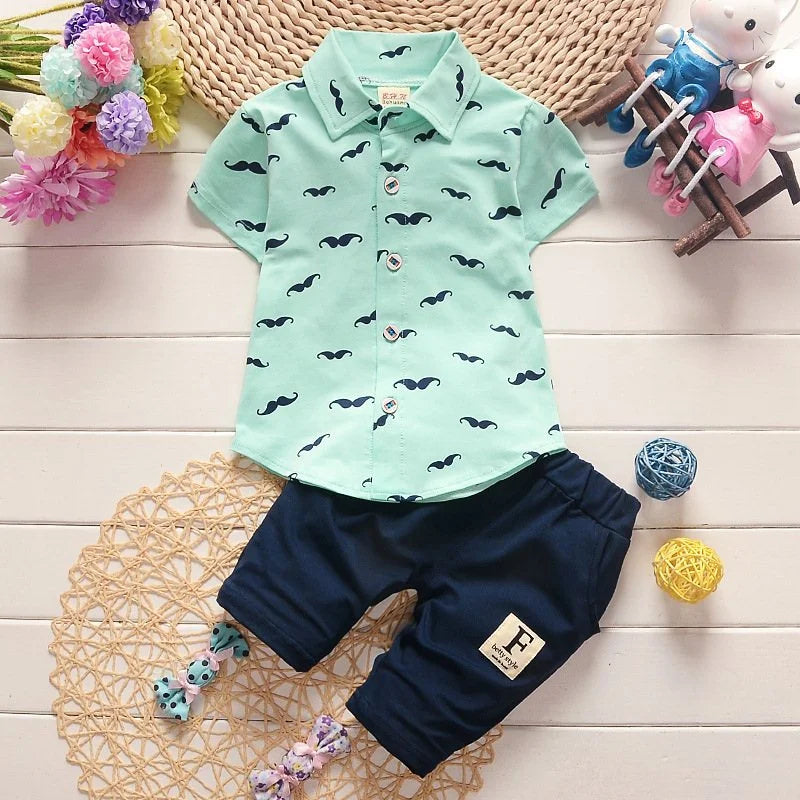Summer New Cute Boy Suit Children's Printed Short-Sleeved Printed Shirt + Shorts Suit Children's Cotton Cute Baby Clothes - TiniLoom