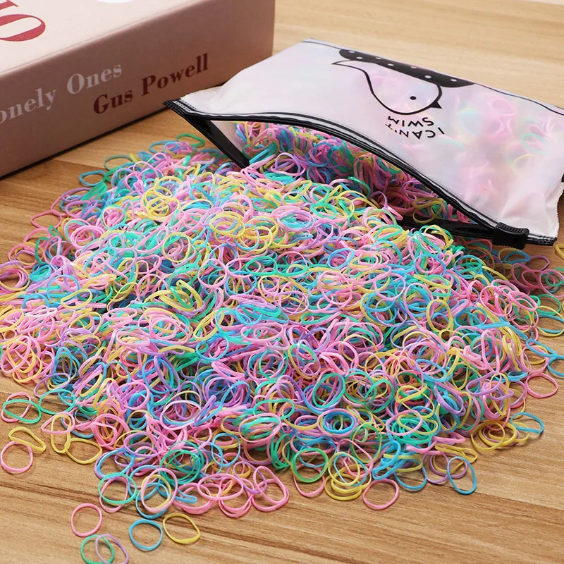 500/1000/2000pcs Girls Colourful Disposable Rubber Band Hair Ties Headband Children Ponytail Holder Bands Kids Hair Accessories - TiniLoom