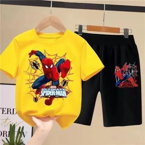 Children'S T-Shirts Spider-Man Set Aoger Spiderman Boys Summer Trend Baby Short Sleeve Shorts Two-Piece Set Kids Outfits Gifts - TiniLoom