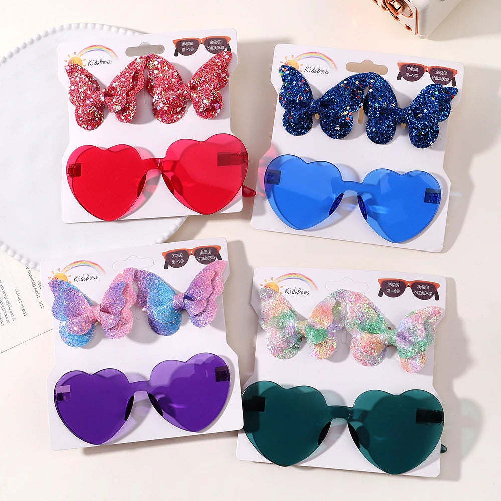 BABY BOWS Butterfly Hairclip Set for Kids Lovely Glasses Accessories Fashion Party Girls Dress Hairpins Headband Gift Set