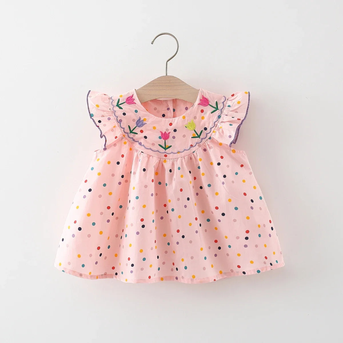 Baby Girl Dress Summer Colorful Polka Dot Flower Embroidery Girls Princess Dress Cute Girls Beach Dresses - TiniLoom