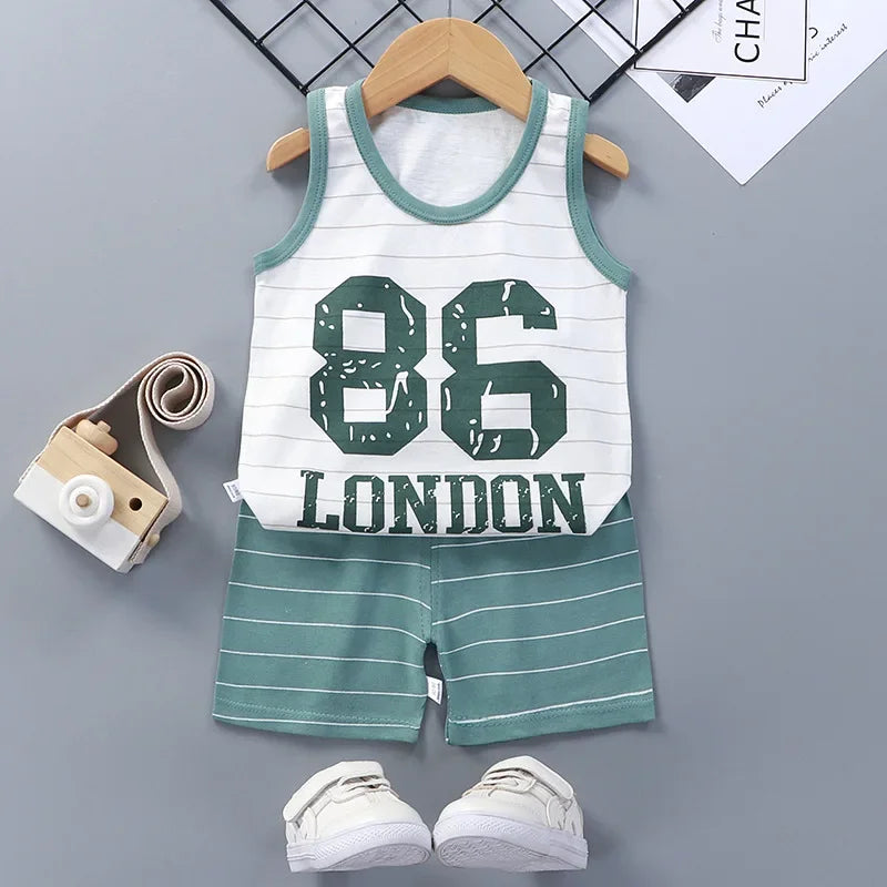 Children Sets Kids Clothes Boys Girls Vest Suit Summer Children's Clothing baby Cotton T-Shirts Shorts Tank Top Sleeveless - TiniLoom