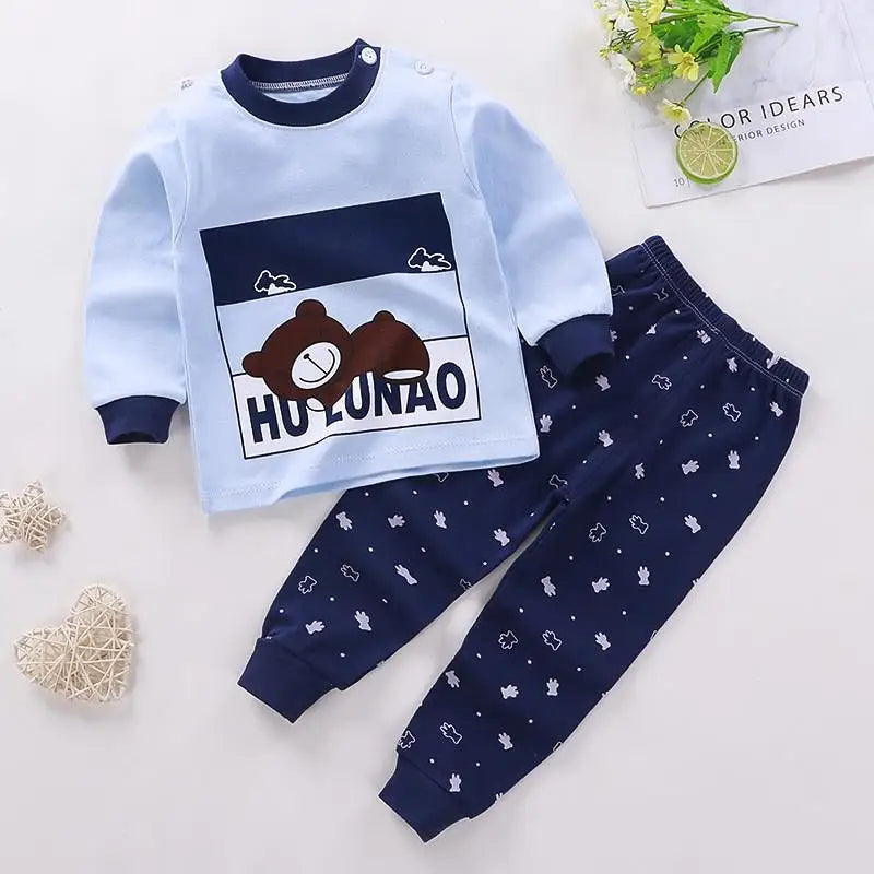 New Children Pure Cotton Underwear Suits Boys Girls Autumn Clothing Autumn Pants Toddler Cartoon Suits Bay Cute Home Clothing - TiniLoom