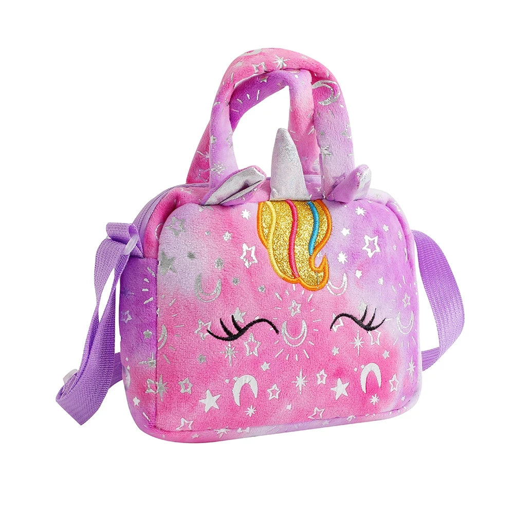 Plush Unicorn Crossbody Bag for Girls Kids Shoulder Purse Cute Student Gift Pencil Case Coin Wallet Travel Accessory - TiniLoom