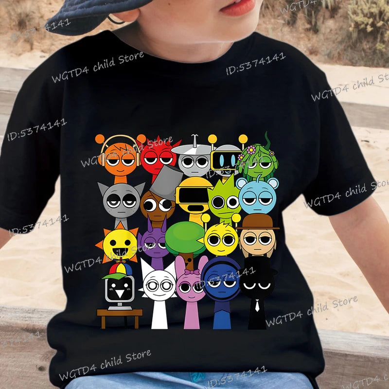 Funny Anime Sprunki Incredibox Game Children T-shirts Cartoon Sprunki Short Sleeve Tops Tees Funny Sprunki Boys Girls Tshirt - TiniLoom