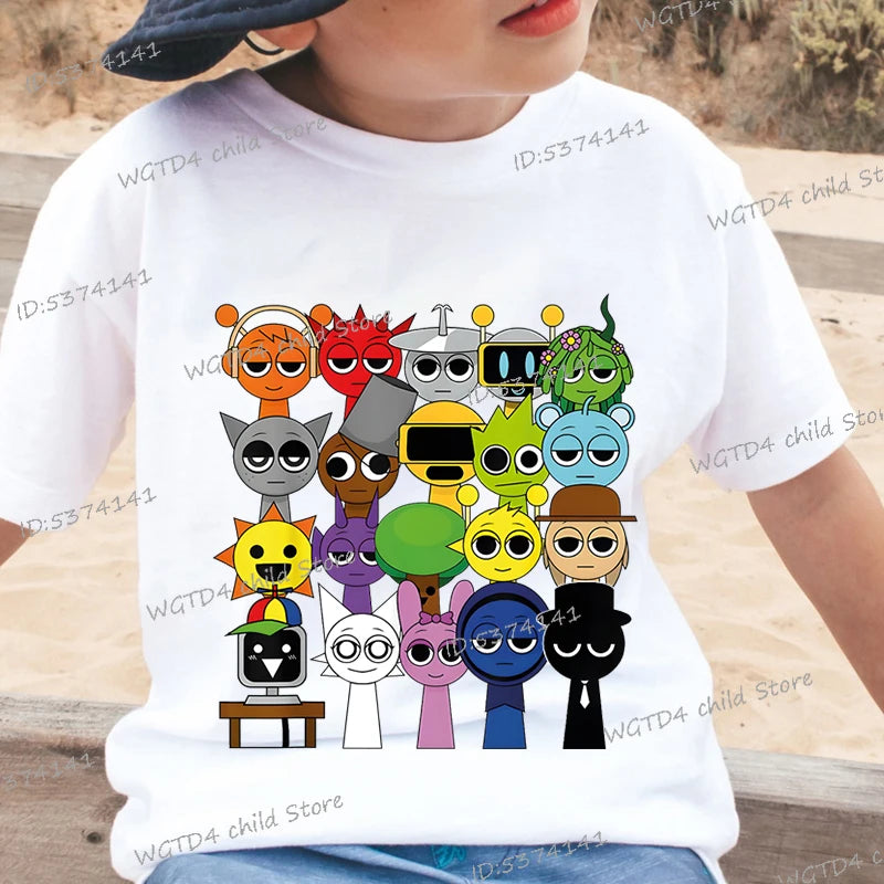 Funny Anime Sprunki Incredibox Game Children T-shirts Cartoon Sprunki Short Sleeve Tops Tees Funny Sprunki Boys Girls Tshirt - TiniLoom
