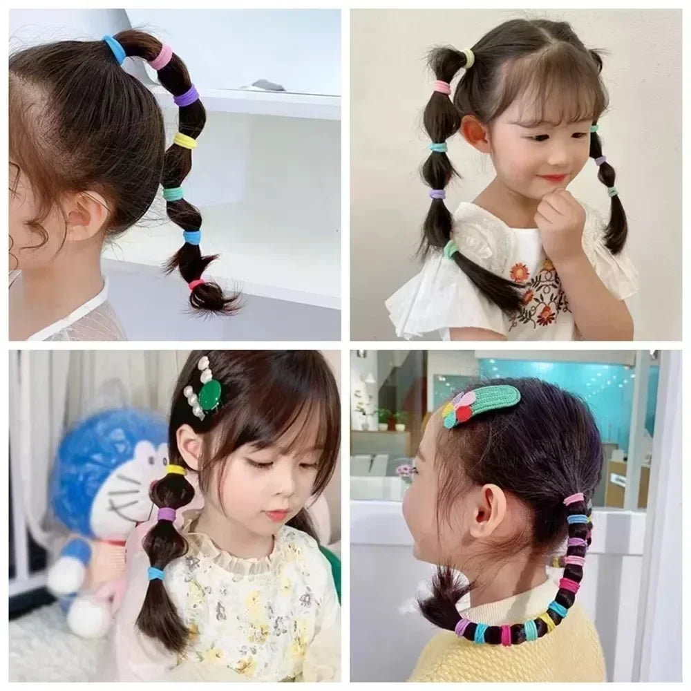 50Pcs/bag Colorful Basic Nylon Ealstic Hair Ties for Girls Ponytail Hold Scrunchie Rubber Band Kid Fashion Hair Accessories - TiniLoom