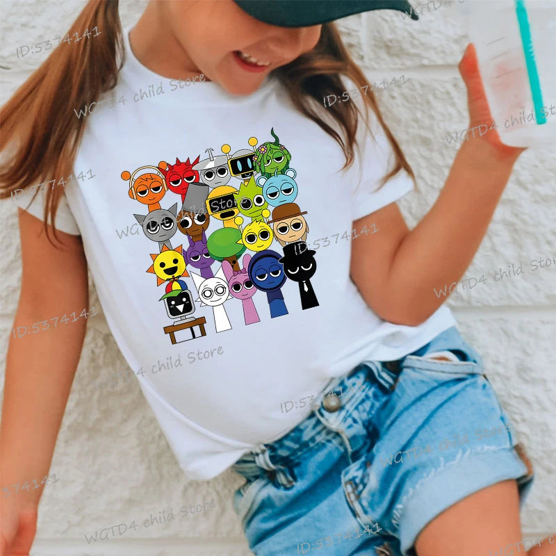 Funny Anime Sprunki Incredibox Game Children T-shirts Cartoon Sprunki Short Sleeve Tops Tees Funny Sprunki Boys Girls Tshirt - TiniLoom