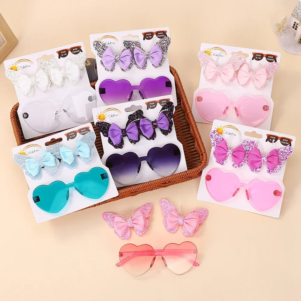 BABY BOWS Butterfly Hairclip Set for Kids Lovely Glasses Accessories Fashion Party Girls Dress Hairpins Headband Gift Set