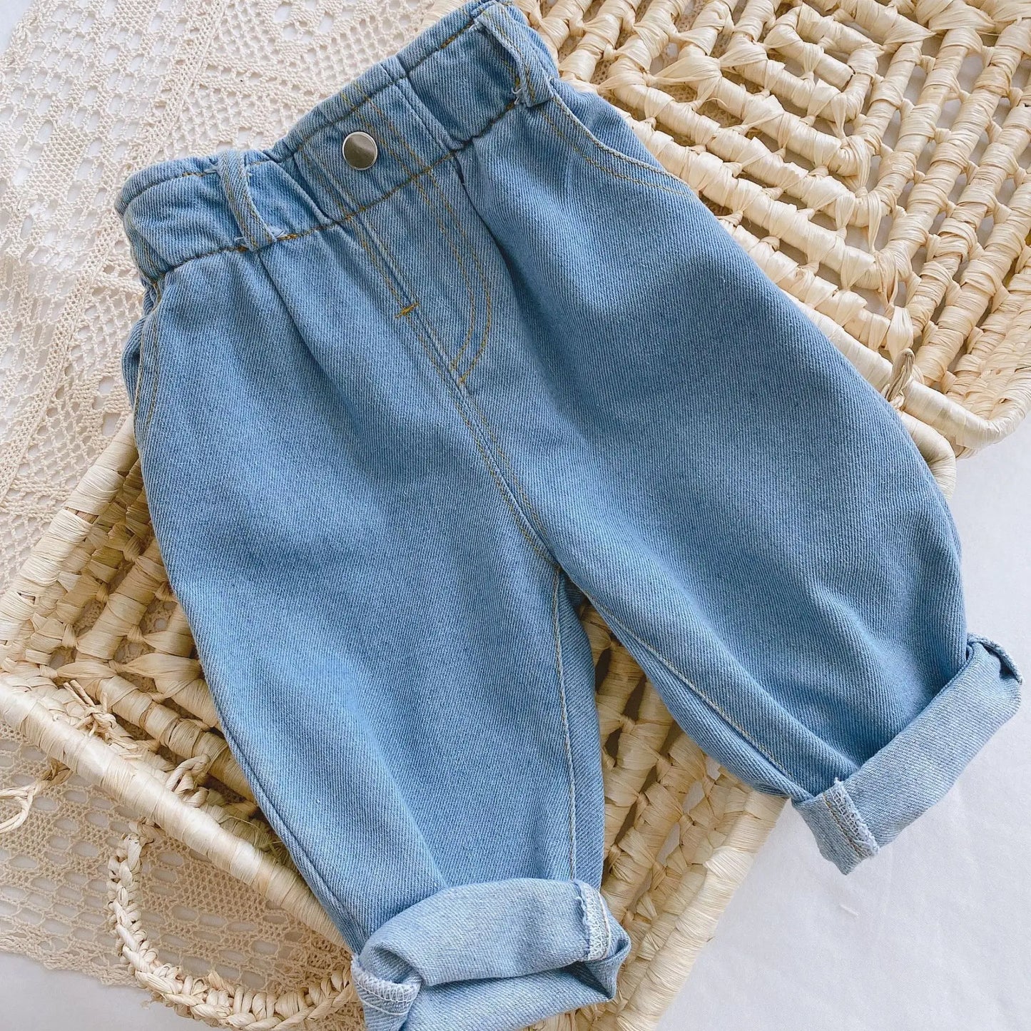 Baby Solid Color Jeans 0-3 Years Old Baby Spring Dress Girls Korean High Waist Casual Pants Boys Pants - TiniLoom
