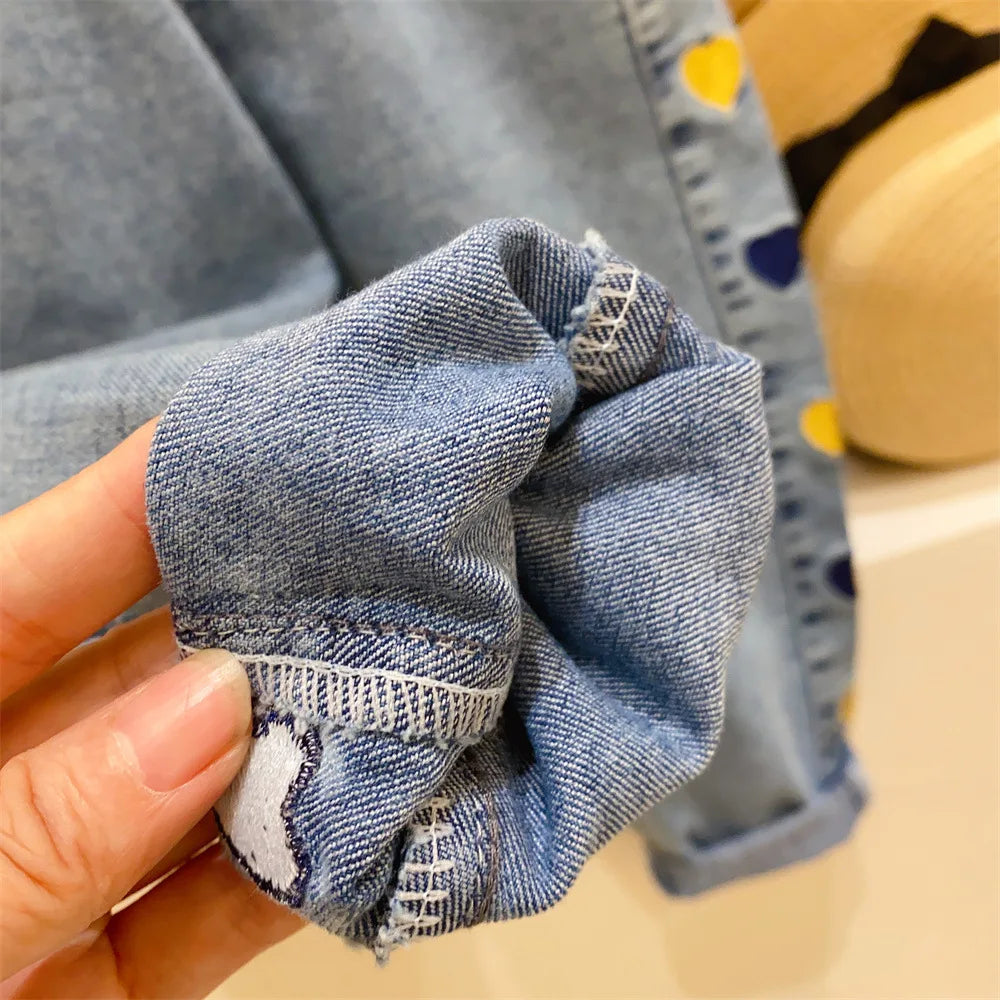 Ambroidered Flower Girl Jeans Baby Boy Kids Jeans Girl Pants Daduhey Wide Leg Pants Harem Trousers Clothes Bottoms - TiniLoom