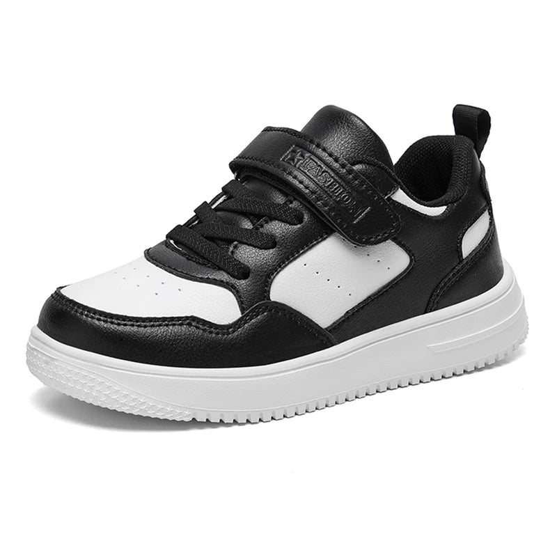 Children Sneaker Boys Casual Shoes Black Leather Flat Student Walking Shoes Non-slip Girl Lightweight Sports Tennis Footwear - TiniLoom