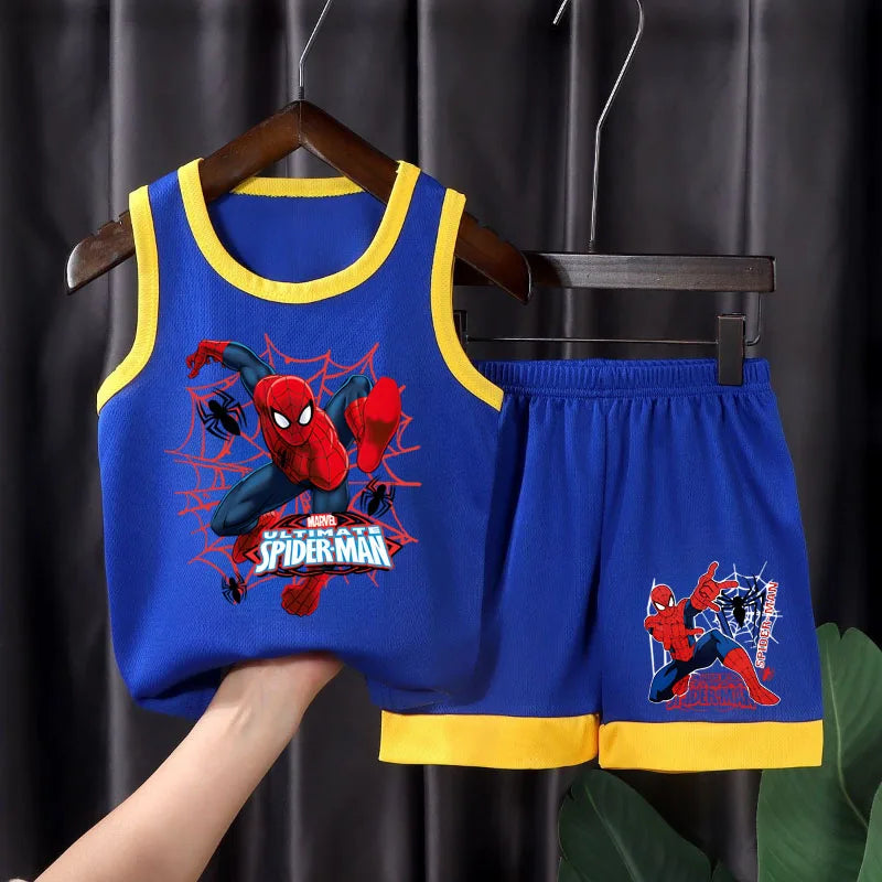 2025 Summer New Breathable Boys Vest Sets Anime Spiderman Children's Sleeveless Top Shorts Two Piece Suit Kids Casual Outfits - TiniLoom