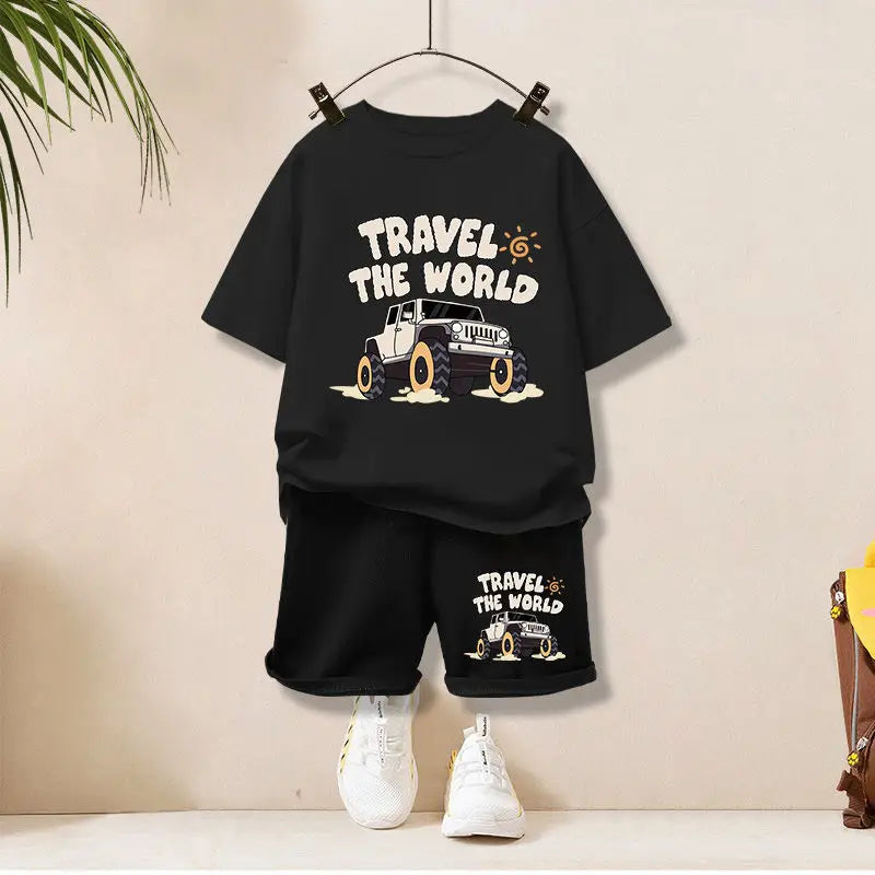 Summer Children Boy Clothes Letter Printed T-Shirts And Shorts 2 Pieces Set Baby Kid Girls Short Sleeve Top Bottom Outfits - TiniLoom