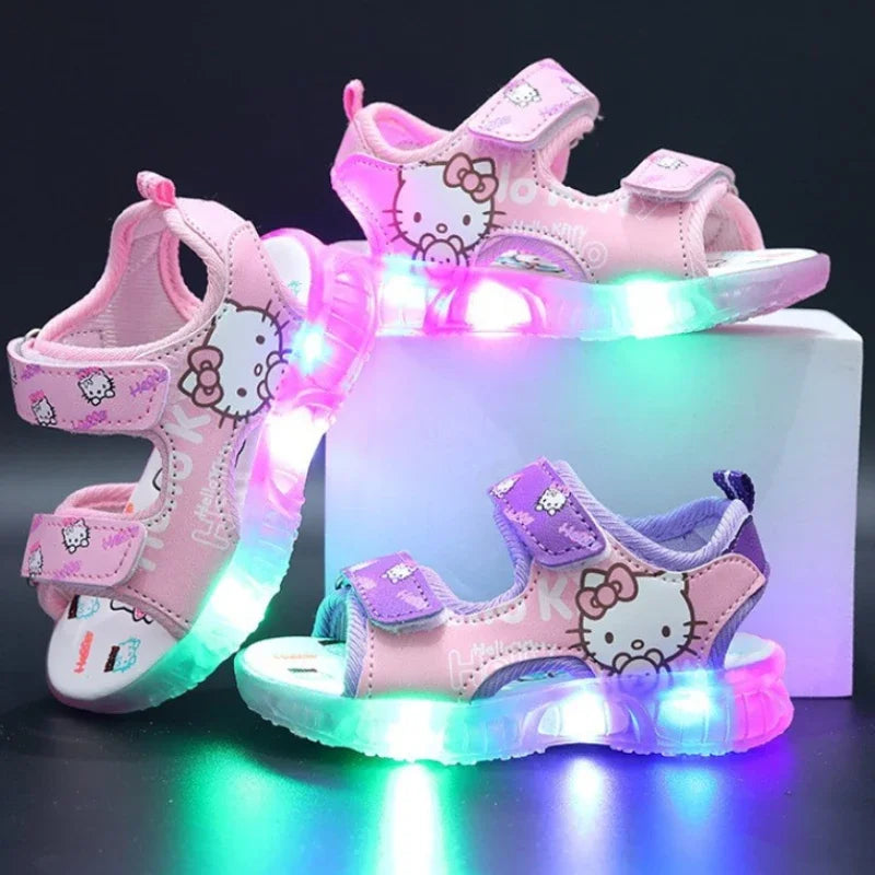 2025 Summer New Baby Girls Led Light Sandals Cute Hello Kitty Children's Casual Shoes Anti-slip Kids Beach Shoes Outdoor Shoes - TiniLoom