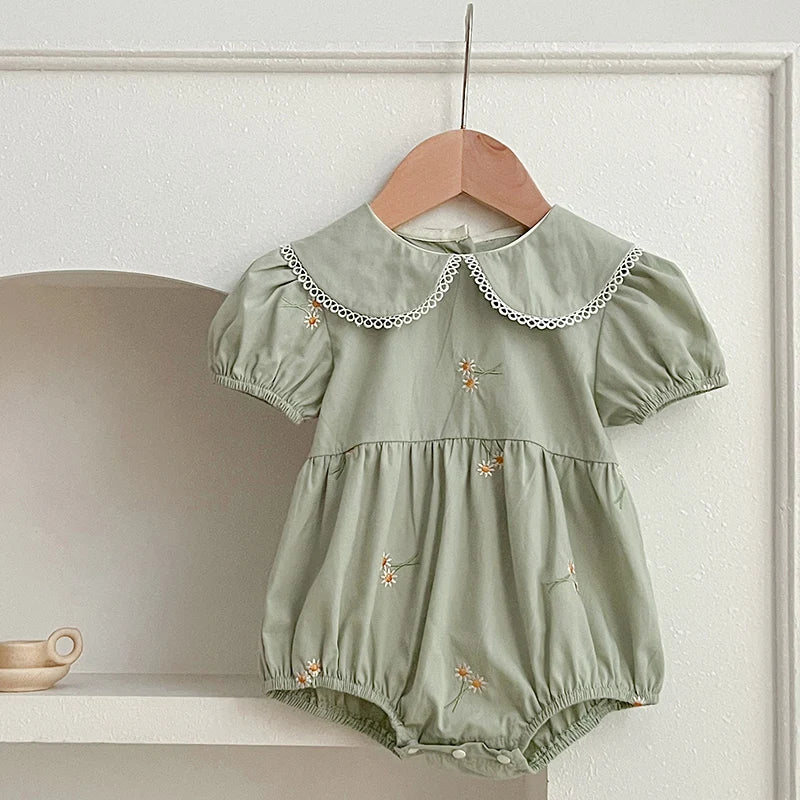 Infant Baby Girls Lace Collar Dress Rompers Sisters Clothes Kids Girls Embroider Flower Princess Dress Family Clothes Rompers