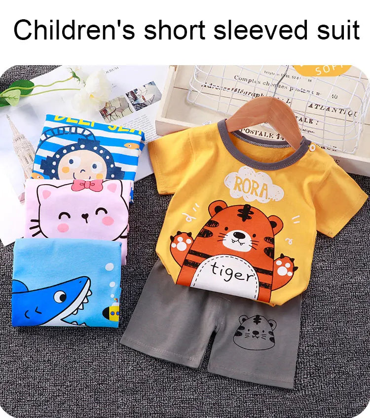 Kids Sets Children Clothes Boys Girl T-shirt Shorts 2PCS Summer Cotton Short sleeve Baby Children Clothing Suit Cotton Comfort - TiniLoom