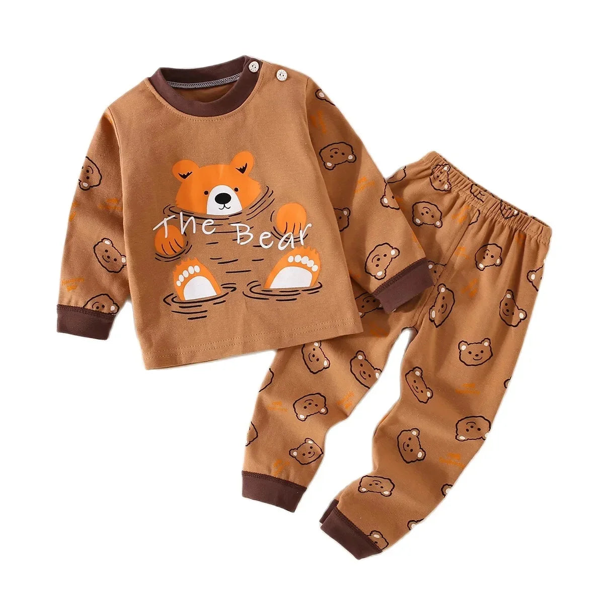 Toddler Boys Underwear Set Cotton Lettering And Bear Pattern Long Sleeve Top And Matching Pants Pajama Set - TiniLoom