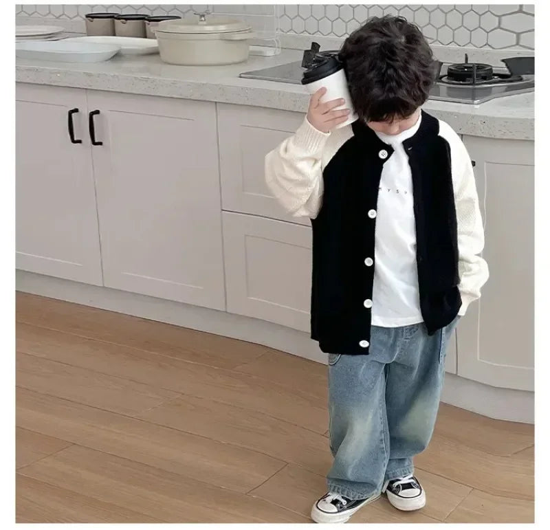 2025 Spring and Autumn New Kids pants Fashion solid color Children's straight jeans Boys loose casual denim Trousers - TiniLoom